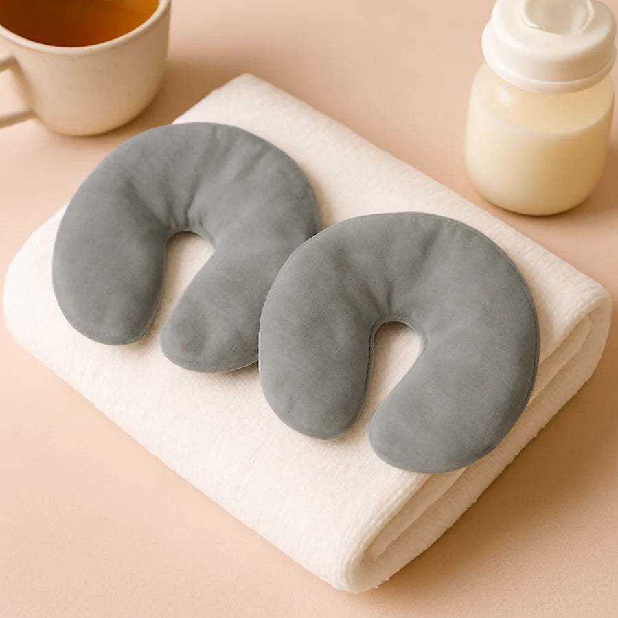 Coussinets thermoperles allaitement chaud froid rose avec housse grise – soulagement engorgement et douleurs mammaires.
