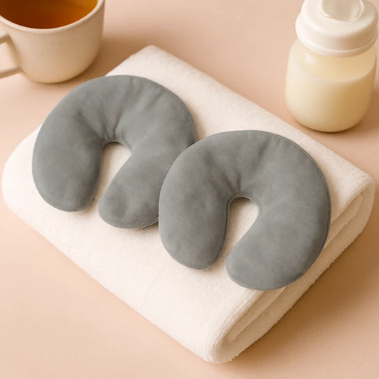 Coussinets thermoperles allaitement chaud froid rose avec housse grise – soulagement engorgement et douleurs mammaires.