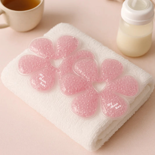 Coussinets thermoperles allaitement chaud froid rose avec housse grise – soulagement engorgement et douleurs mammaires.